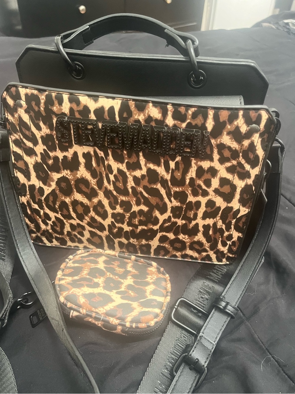 Steve Madden Leopard Print Crossbody Bag in Black and Brown
